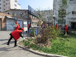 三帮五助党员到小区进行爱绿保洁活动
