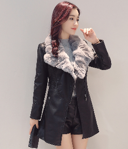 迪娜苏皮衣女外套中长款2018冬新品加绒加厚大码皮PU皮衣女